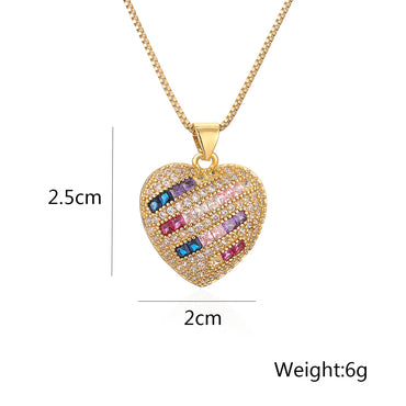 Vacation Beach Sweet Heart Shape Copper Plating Inlay Zircon 18k Gold Plated Pendant Necklace