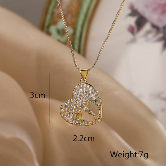 Vacation Beach Sweet Heart Shape Copper Plating Inlay Zircon 18k Gold Plated Pendant Necklace