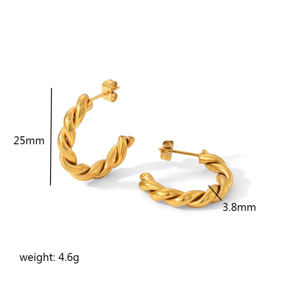 1 Pair C Shape Twist Polishing Plating Stainless Steel 18k Gold Plated Earrings