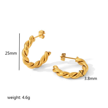 1 Pair C Shape Twist Polishing Plating Stainless Steel 18k Gold Plated Earrings