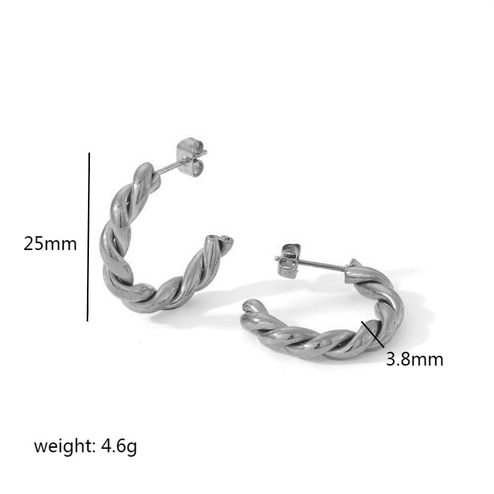 1 Pair C Shape Twist Polishing Plating Stainless Steel 18k Gold Plated Earrings