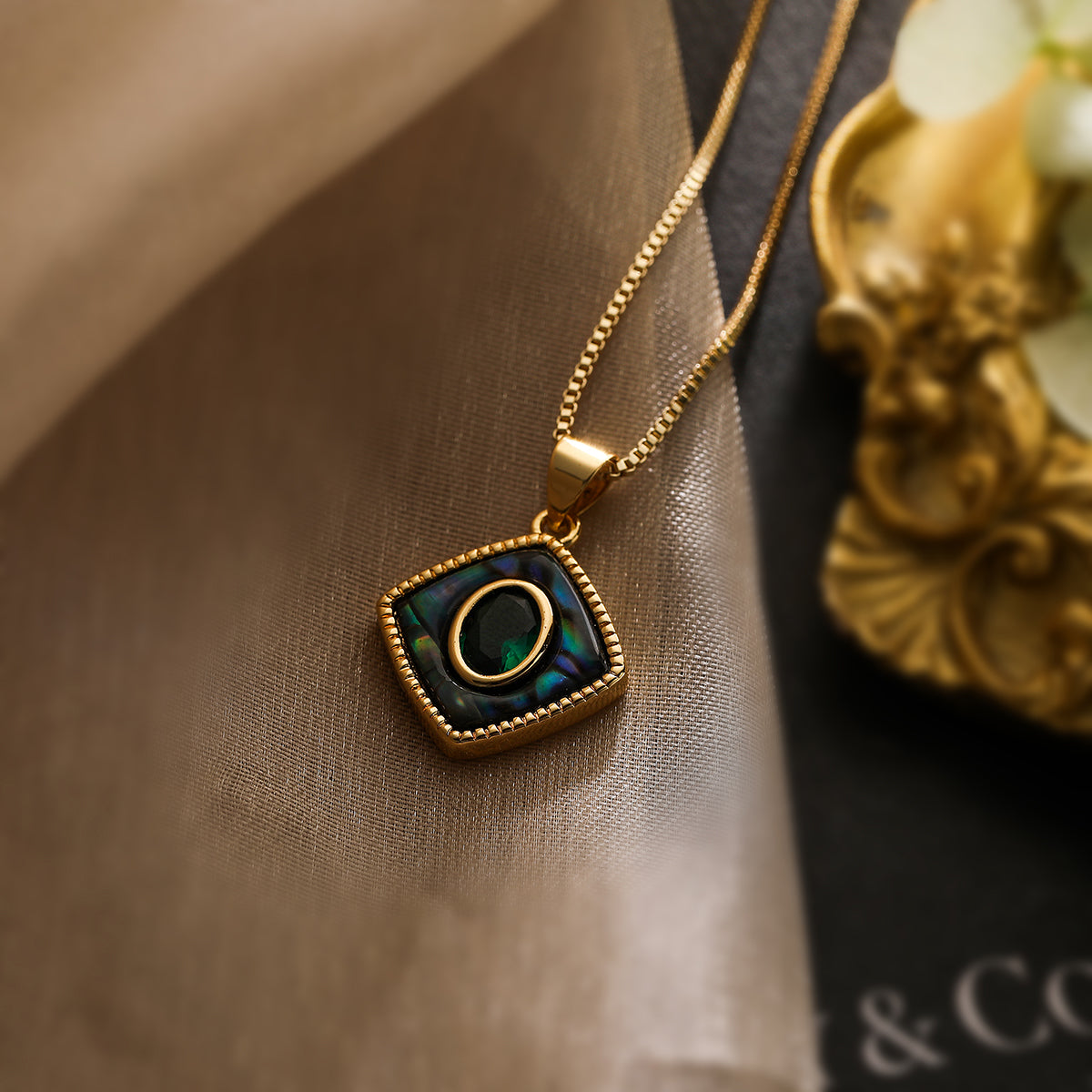 Simple Style Commute Geometric Copper 18k Gold Plated Shell Zircon Pendant Necklace In Bulk