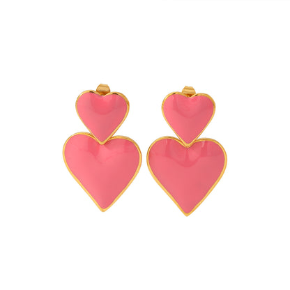 1 Pair Classic Style Heart Shape Polishing Epoxy Plating Stainless Steel 18k Gold Plated Drop Earrings