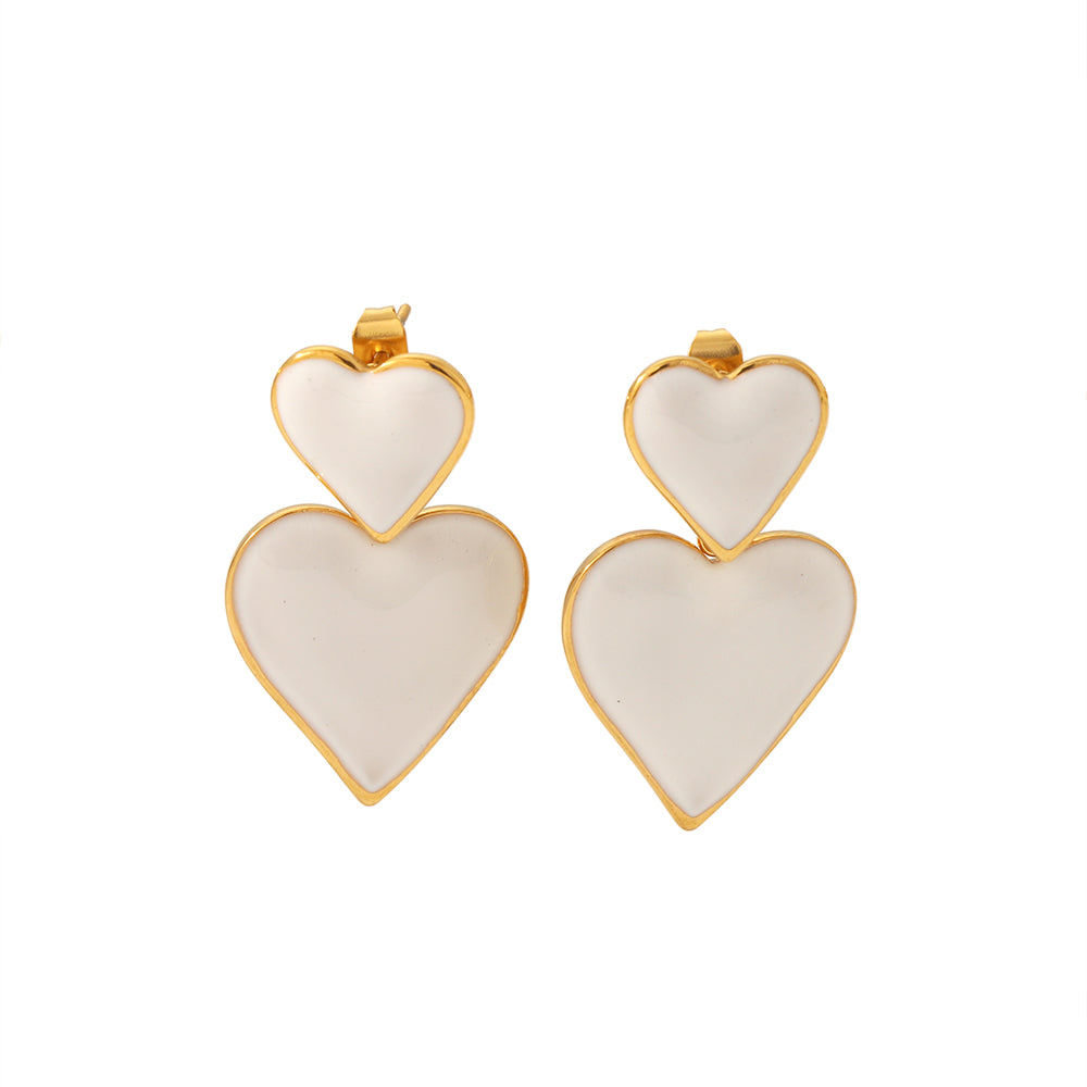 1 Pair Classic Style Heart Shape Polishing Epoxy Plating Stainless Steel 18k Gold Plated Drop Earrings