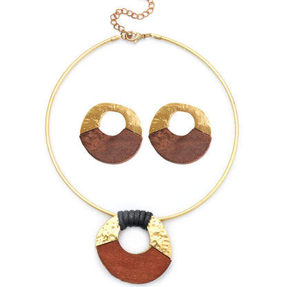 Retro Simple Style Geometric Alloy Wood Women's Earrings Necklace