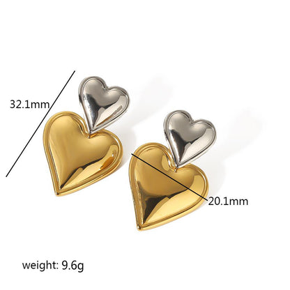 1 Pair Classic Style Heart Shape Polishing Epoxy Plating Stainless Steel 18k Gold Plated Drop Earrings