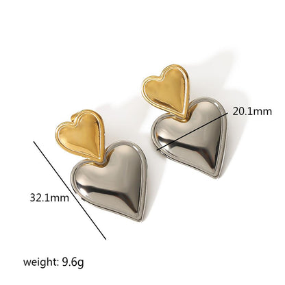 1 Pair Classic Style Heart Shape Polishing Epoxy Plating Stainless Steel 18k Gold Plated Drop Earrings