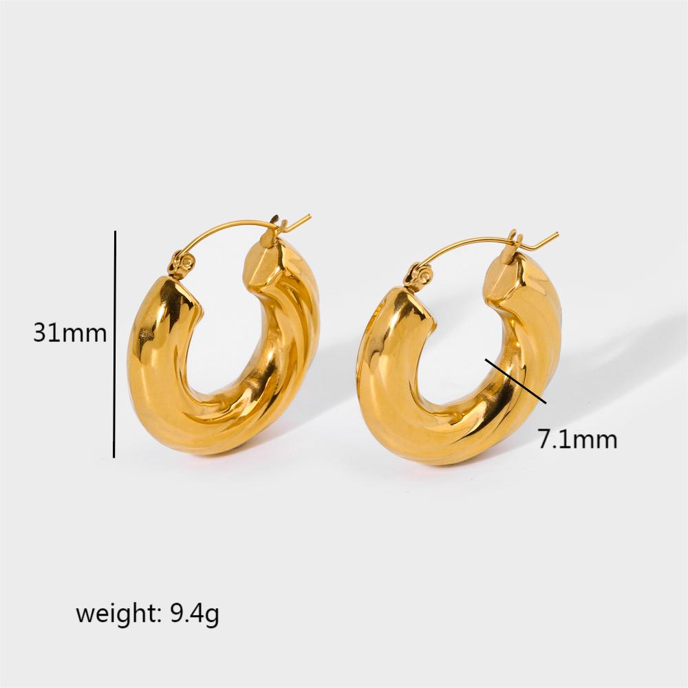 1 Pair Retro Simple Style Spiral Stripe Polishing Plating Chunky Stainless Steel 18k Gold Plated Earrings