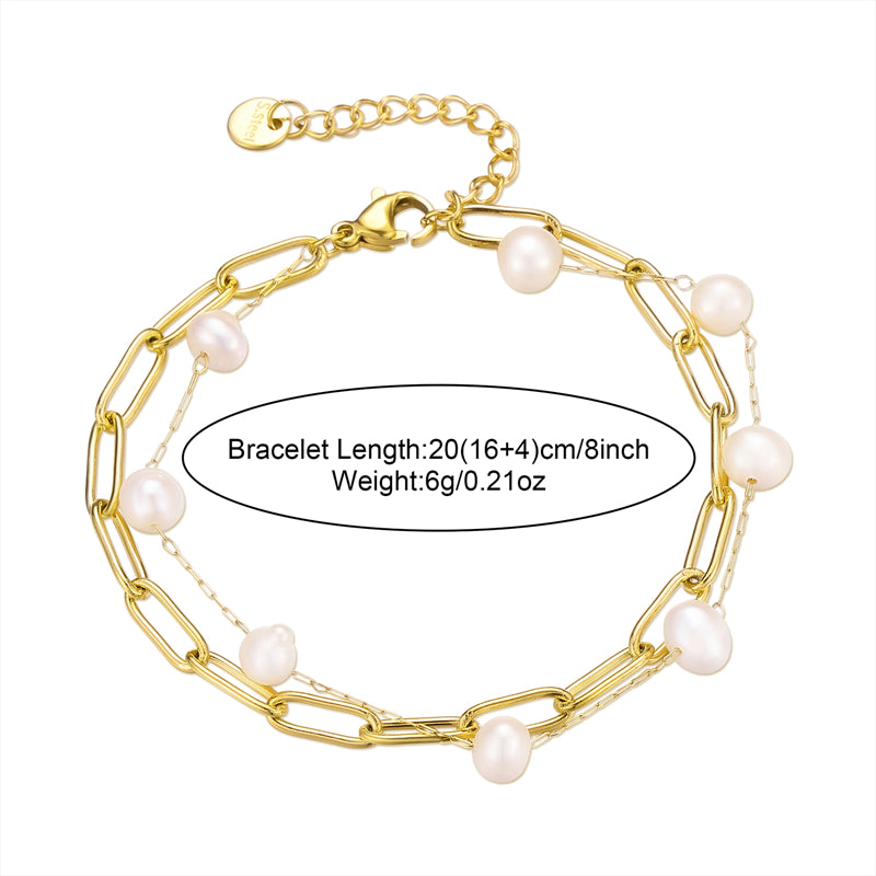 Classic Style Oval Stainless Steel Imitation Pearl Bracelets