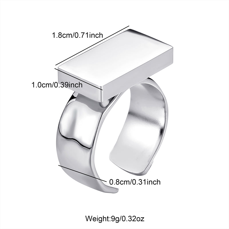 Retro Classic Style Solid Color Rectangle Stainless Steel Open Rings