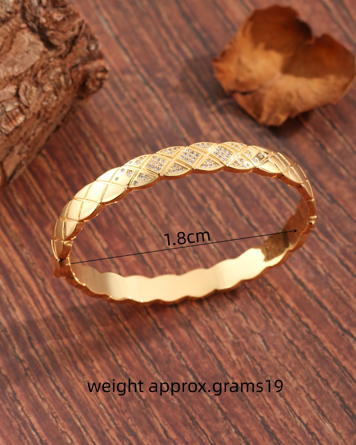 Basic Luxurious Classic Style Argyle Lingge Copper Plating Inlay Zircon 18k Gold Plated Bangle