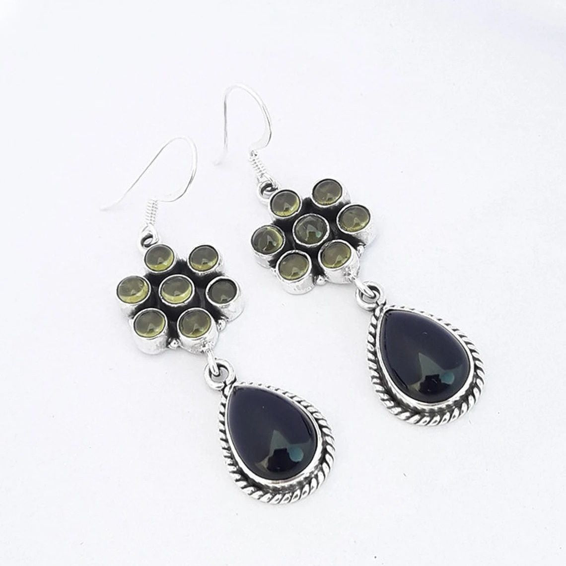 1 Pair Retro Water Droplets Inlay Alloy Artificial Gemstones Drop Earrings