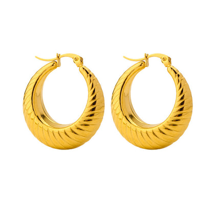 1 Piece Simple Style Spiral Stripe Stainless Steel Hoop Earrings