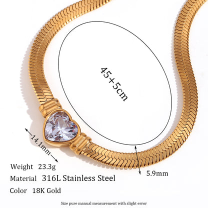 Basic Simple Style Classic Style Heart Shape Solid Color Stainless Steel Plating Inlay Zircon 18k Gold Plated Necklace