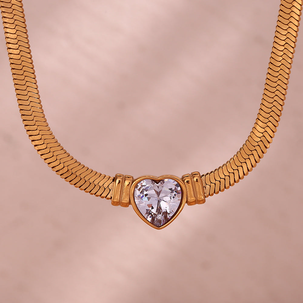 Basic Simple Style Classic Style Heart Shape Solid Color Stainless Steel Plating Inlay Zircon 18k Gold Plated Necklace