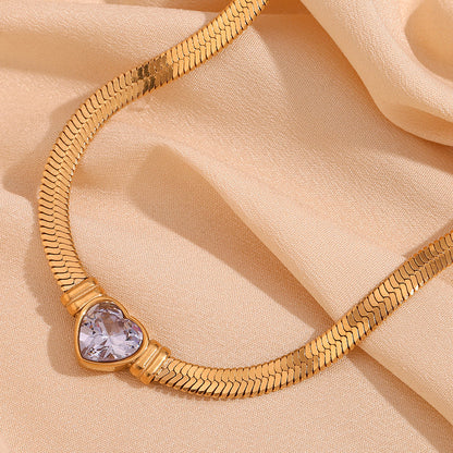 Basic Simple Style Classic Style Heart Shape Solid Color Stainless Steel Plating Inlay Zircon 18k Gold Plated Necklace