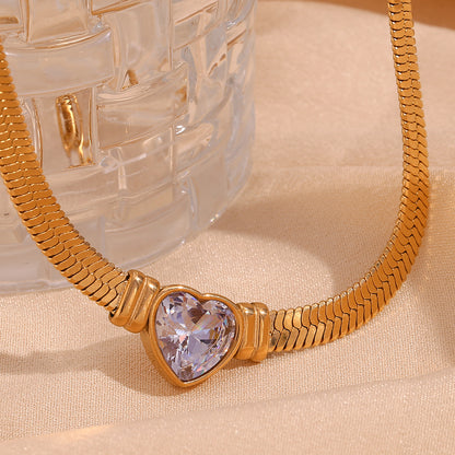 Basic Simple Style Classic Style Heart Shape Solid Color Stainless Steel Plating Inlay Zircon 18k Gold Plated Necklace