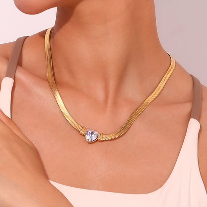 Basic Simple Style Classic Style Heart Shape Solid Color Stainless Steel Plating Inlay Zircon 18k Gold Plated Necklace