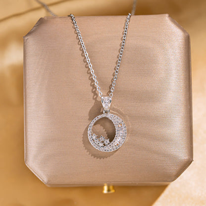 Simple Style Star Moon Titanium Steel Inlay Rhinestones Pendant Necklace