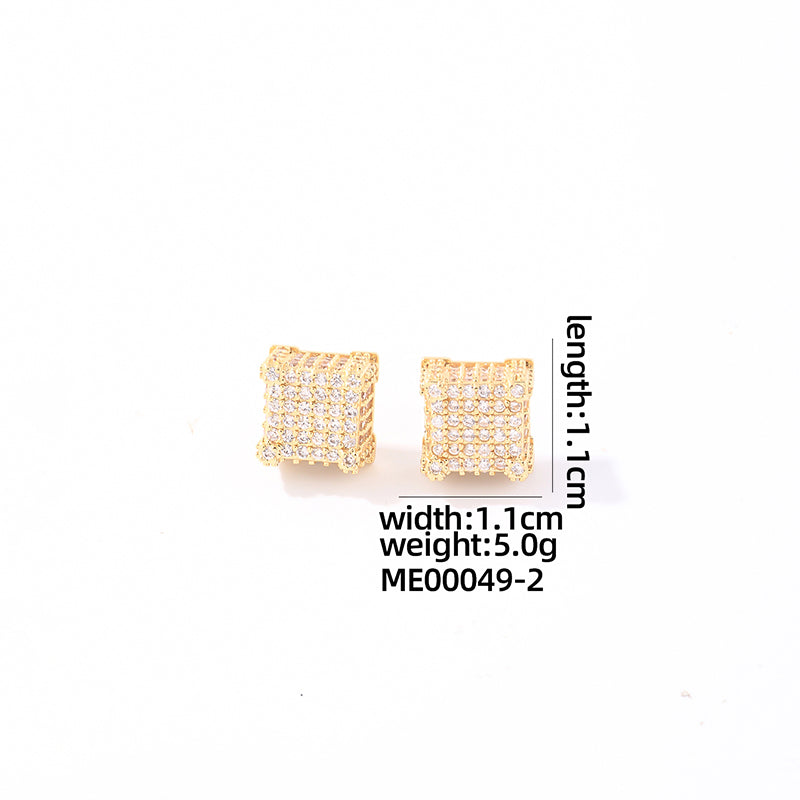 1 Pair Casual Simple Style Round Square Plating Inlay Copper Zircon White Gold Plated Gold Plated Ear Studs