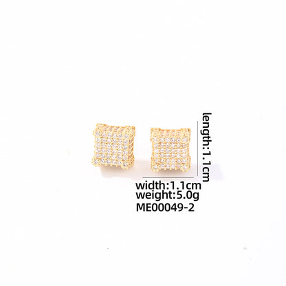 1 Pair Casual Simple Style Round Square Plating Inlay Copper Zircon White Gold Plated Gold Plated Ear Studs