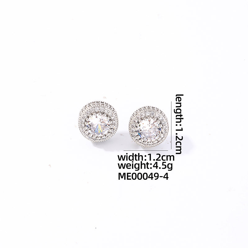 1 Pair Casual Simple Style Round Square Plating Inlay Copper Zircon White Gold Plated Gold Plated Ear Studs