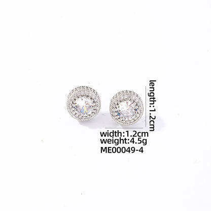 1 Pair Casual Simple Style Round Square Plating Inlay Copper Zircon White Gold Plated Gold Plated Ear Studs