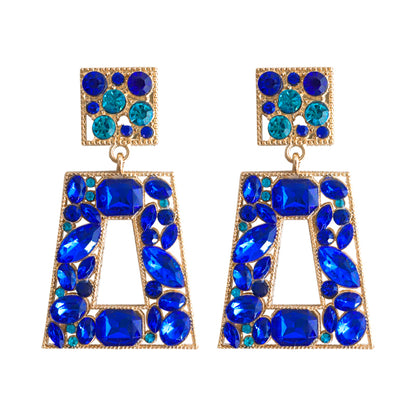 1 Pair Lady Square Inlay Alloy Rhinestones Drop Earrings