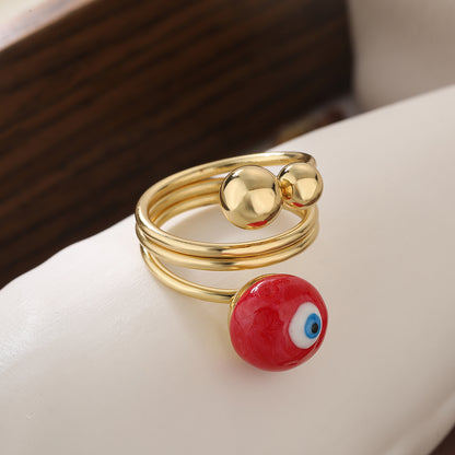 Simple Style Streetwear Devil's Eye Copper Enamel Plating 18k Gold Plated Open Rings