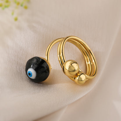 Simple Style Streetwear Devil's Eye Copper Enamel Plating 18k Gold Plated Open Rings