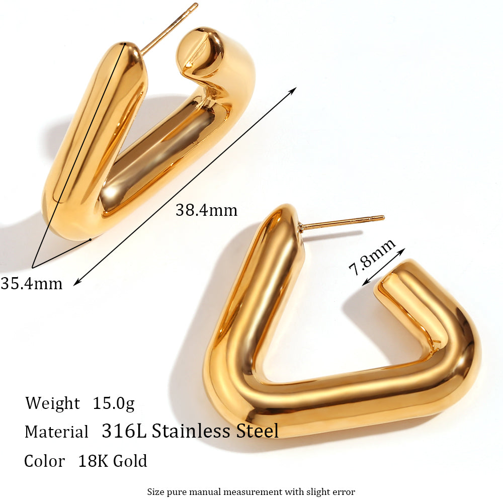 1 Pair Basic Simple Style Classic Style Triangle Plating Stainless Steel 18k Gold Plated Earrings