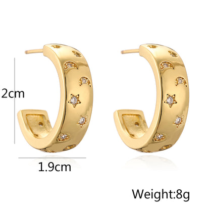 1 Pair Elegant Simple Style Star Moon Plating Inlay Copper Zircon 18k Gold Plated Ear Studs