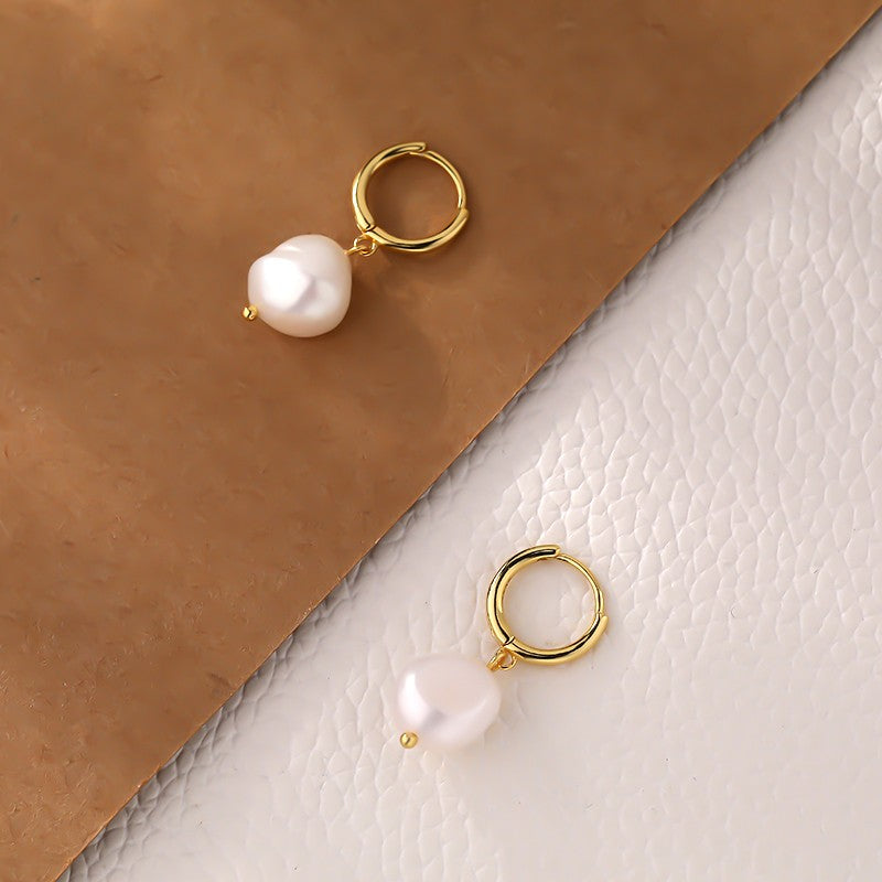 1 Pair Elegant Irregular Pearl Plating Stainless Steel Gold Plated Drop Earrings