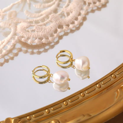 1 Pair Elegant Irregular Pearl Plating Stainless Steel Gold Plated Drop Earrings