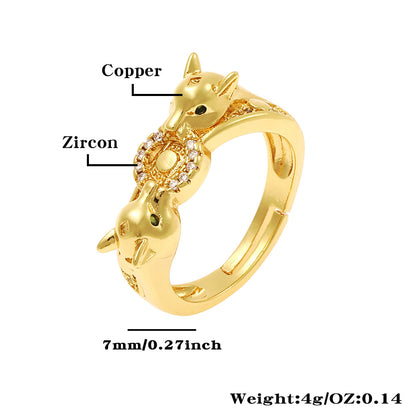 Simple Style Round Copper Plating Inlay Zircon 18k Gold Plated Open Rings