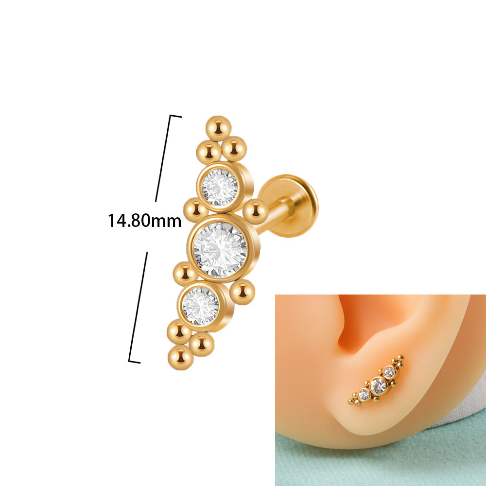 Casual Elegant Simple Style Geometric Stainless Steel Plating Inlay Zircon Lip Stud