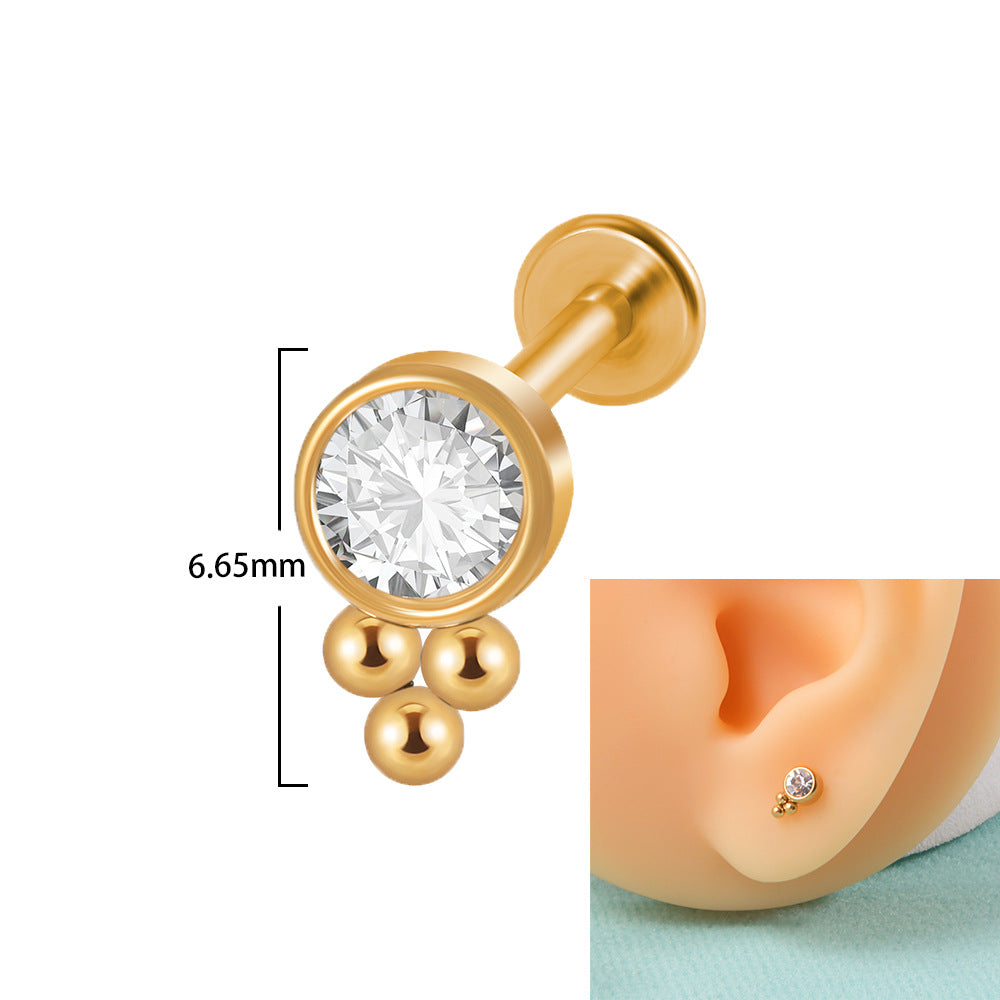 Casual Elegant Simple Style Geometric Stainless Steel Plating Inlay Zircon Lip Stud