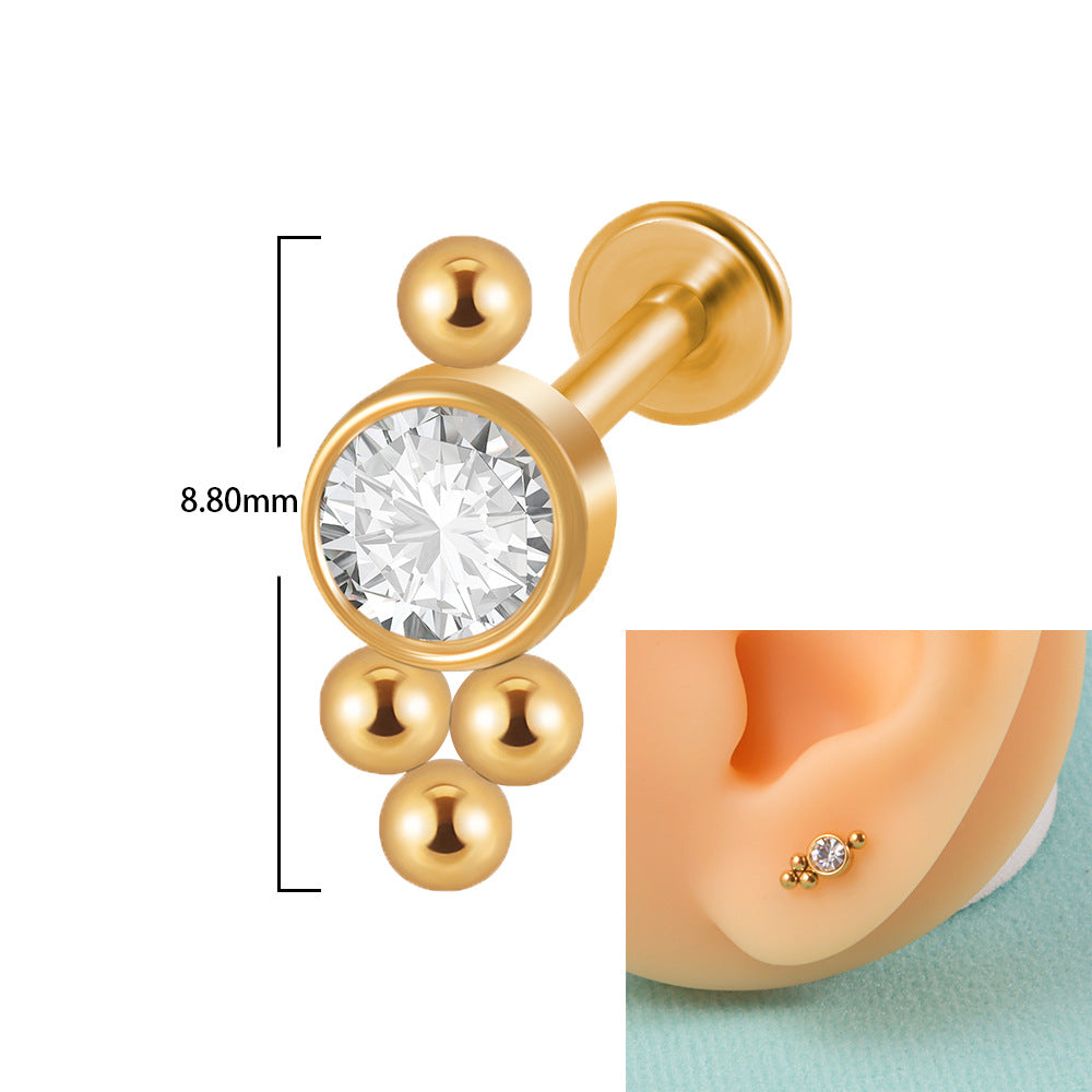 Casual Elegant Simple Style Geometric Stainless Steel Plating Inlay Zircon Lip Stud