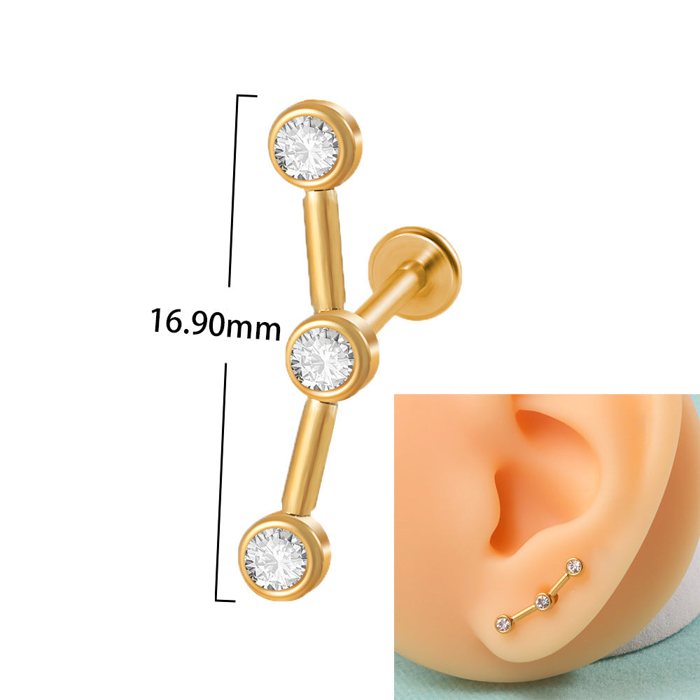 Casual Elegant Simple Style Geometric Stainless Steel Plating Inlay Zircon Lip Stud