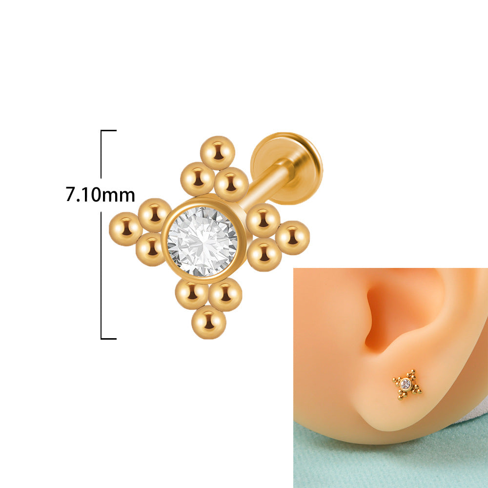 Casual Elegant Simple Style Geometric Stainless Steel Plating Inlay Zircon Lip Stud