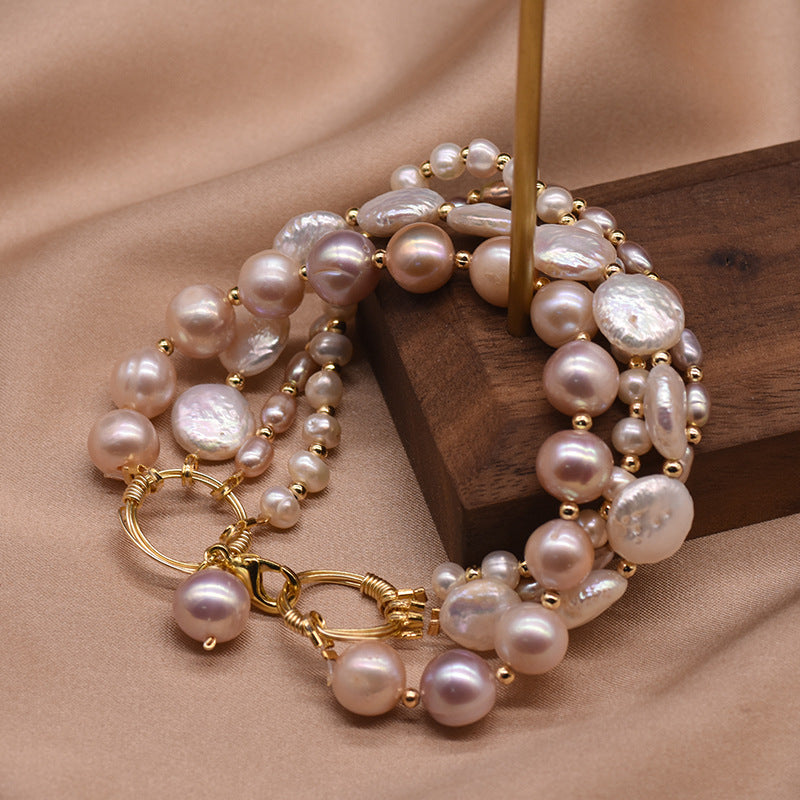 Retro Round Freshwater Pearl Copper Plating Gold Plated Bracelets