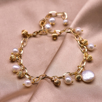 Retro Round Freshwater Pearl Copper Plating Gold Plated Bracelets