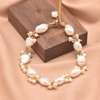 Retro Round Freshwater Pearl Copper Plating Gold Plated Bracelets