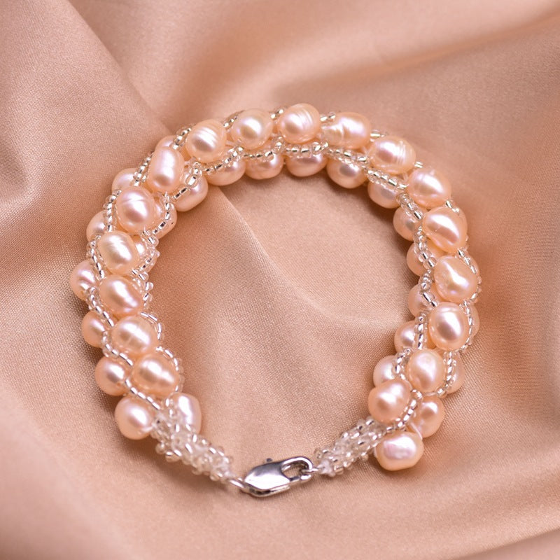 Retro Round Freshwater Pearl Copper Plating Gold Plated Bracelets