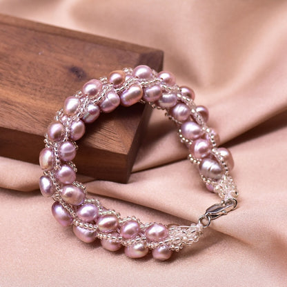 Retro Round Freshwater Pearl Copper Plating Gold Plated Bracelets