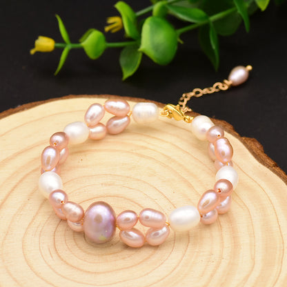 Retro Round Freshwater Pearl Copper Plating Gold Plated Bracelets