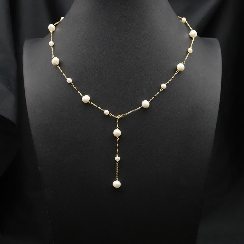 Retro Bow Knot Freshwater Pearl Copper Plating Gold Plated Necklace