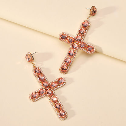 1 Pair Retro Cross Metal Plating Zircon Women's Earrings