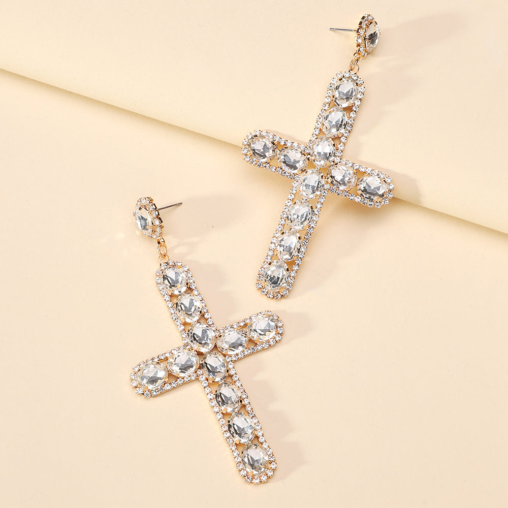 1 Pair Retro Cross Metal Plating Zircon Women's Earrings