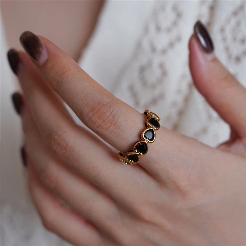 Retro Heart Shape Copper Plating Inlay Zircon Open Rings